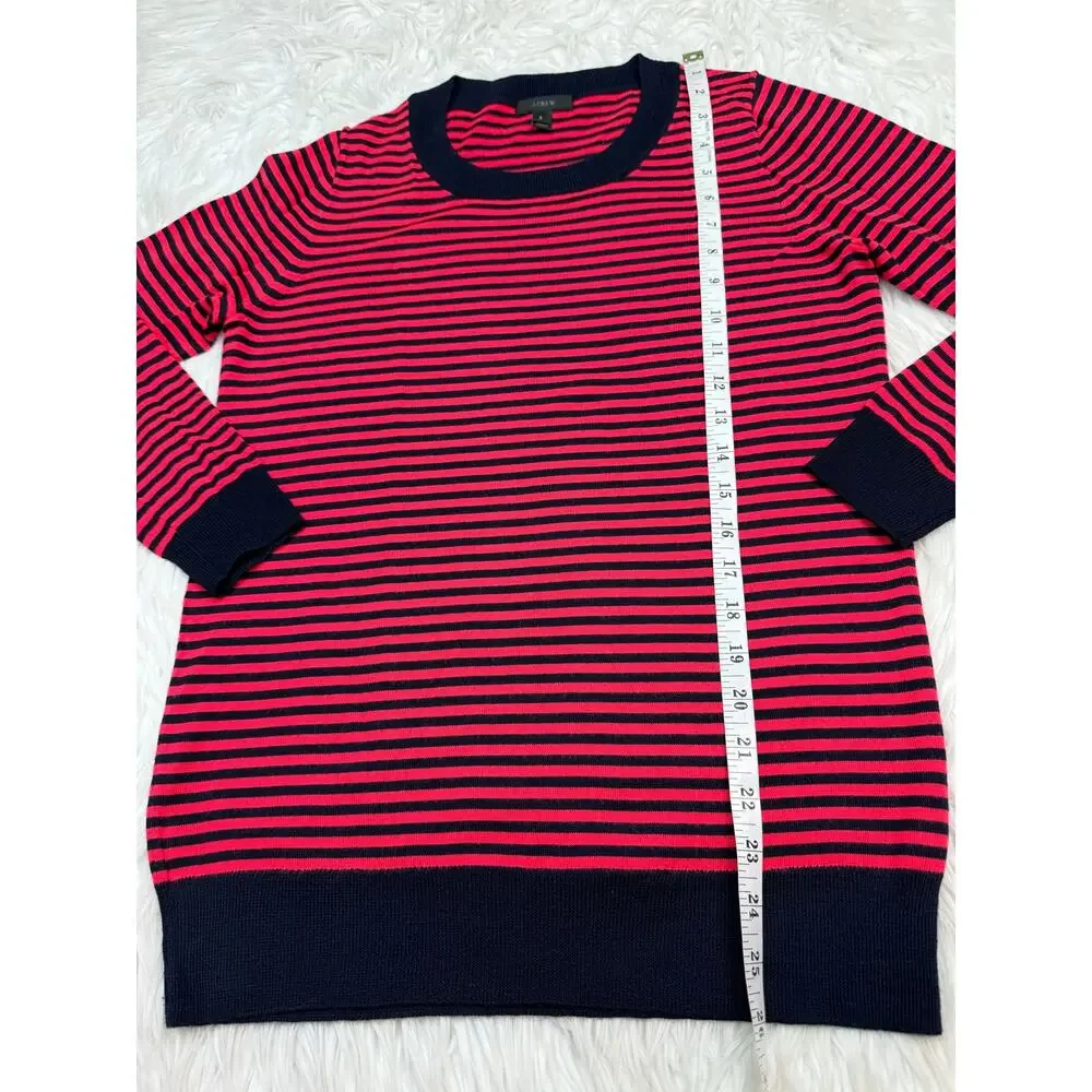J.Crew Tippi 100% Merino Wool Sweater Coral/Navy Stripe Size S Preppy Nautical